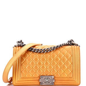 Chanel Old Medium Boy Flap Bag Quilted Metallic Calfskin